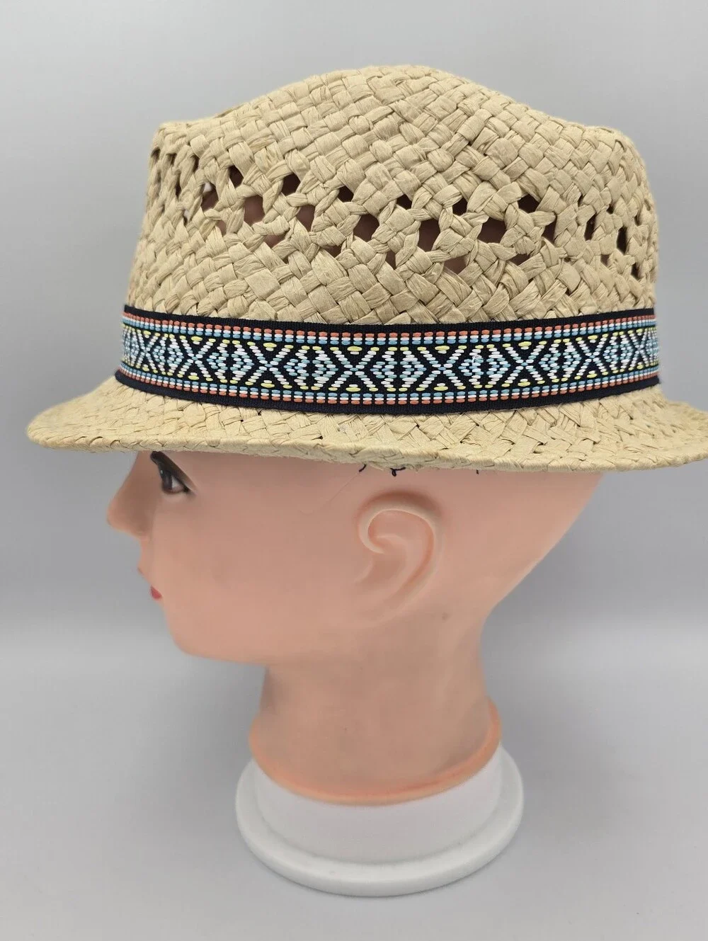 Kids Place Straw Trilby Fedora Hat Size S/M (4-7